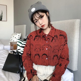 áo sơ mi ulzzang, sơ mi trắng, sơ mi đen sơ mi nữ cá tính áo kiểu dáng Hàn Quốc mặt người