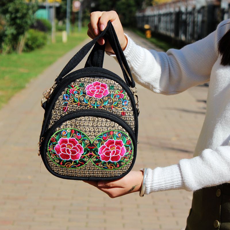 Balo vải thêu hoa hình bầu tròn nhỏ xinh xắn - T01BL7832