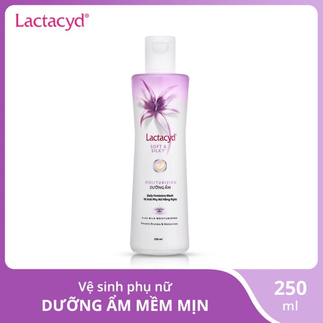 Dung dịch vệ sinh phụ nữ hàng ngày, an toàn cho da nhạy cảm Lactacyd Soft &amp; Silky dưỡng ẩm 250ml