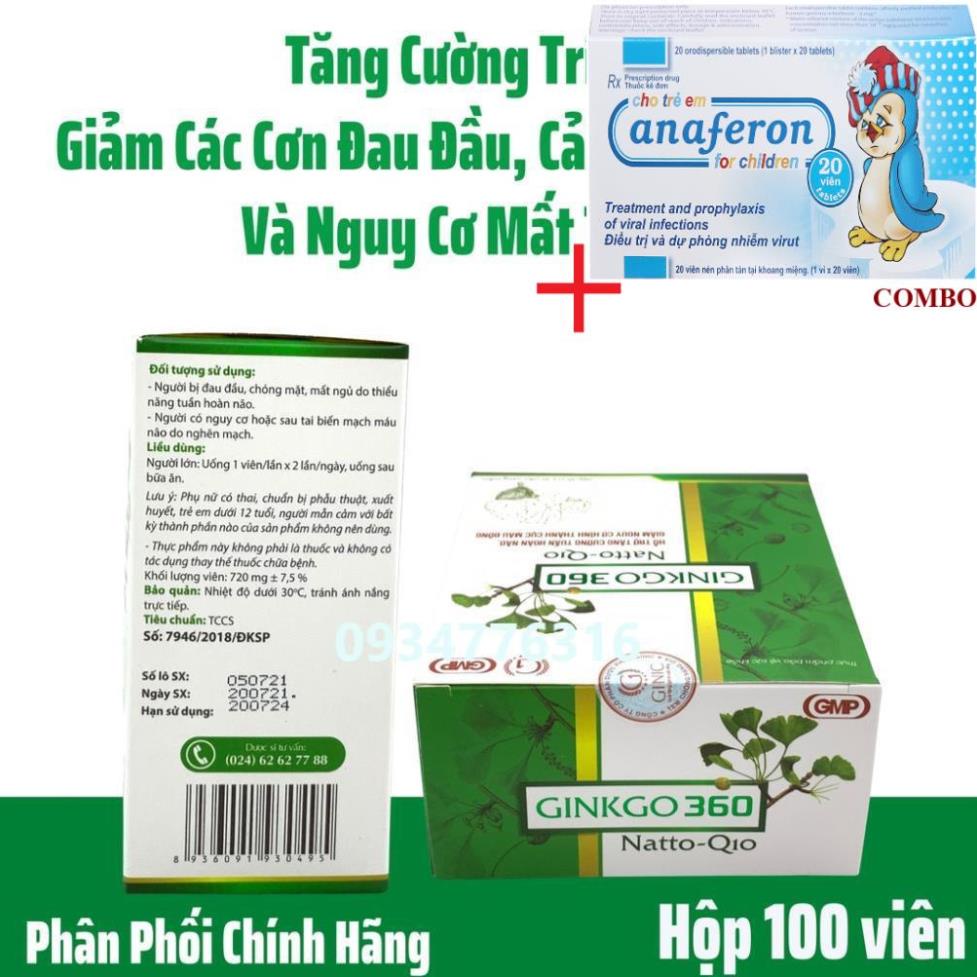 Combo Chim cánh cụt Nga+ ✅ Viên uống tăng tuần hoàn não,  GINKGO 360 NATTO Q10 GINIC, Hộp 100 viên