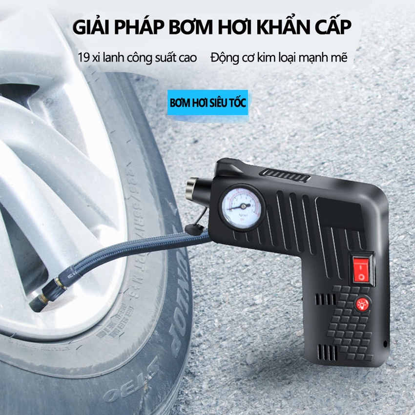 Máy Bơm Lốp Xe Hơi Nhỏ Gọn Đa Năng,Bơm Hơi, Đo Áp Suất, Búa An Toàn, Đèn Báo Khẩn Cấp ,Chính hãng YX301