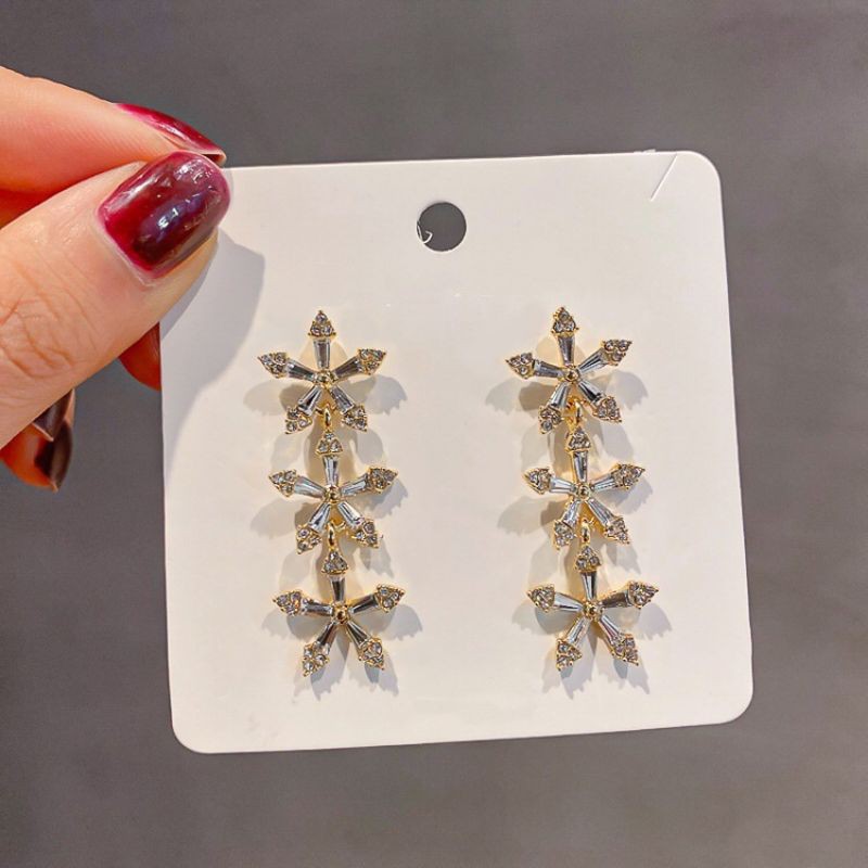 Khuyên tai nữ bạc S925 - Hoa tai nữ dải hoa đính đá lấp lánh dễ thương sang chảnh ZaZa.accessories KT8078