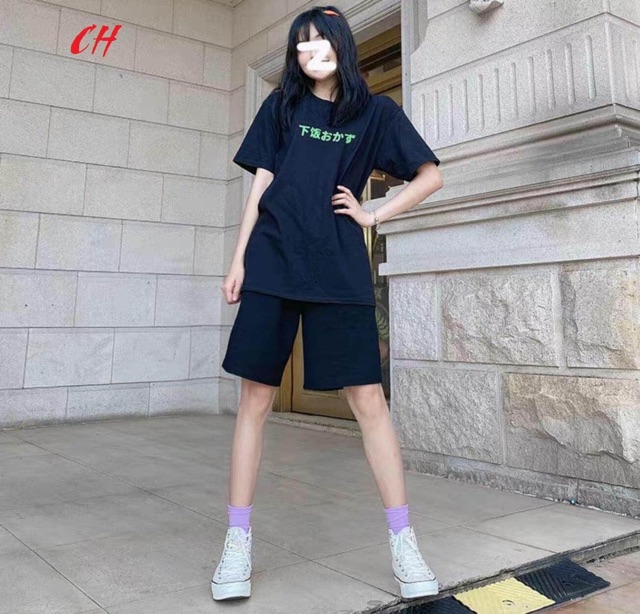 Sét áo chữ tàu xanh + quần đùi ngố CH12