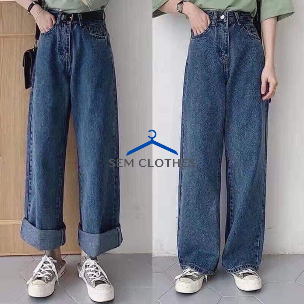 Quần bò nữ ống rộng ,quần jean nam nữ suông lưng cao hack dáng màu xanh đậm hàn quốc ullzang Q01  SEM CLOTHES | BigBuy360 - bigbuy360.vn
