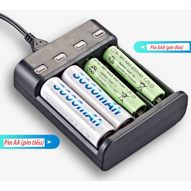 Sạc pin AA, AAA Bmax đầu USB tự ngắt khi đầy