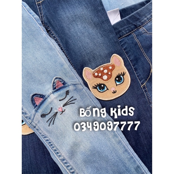 Quần Tregging Denim Bé Gái Đáp Gối Mèo HaM