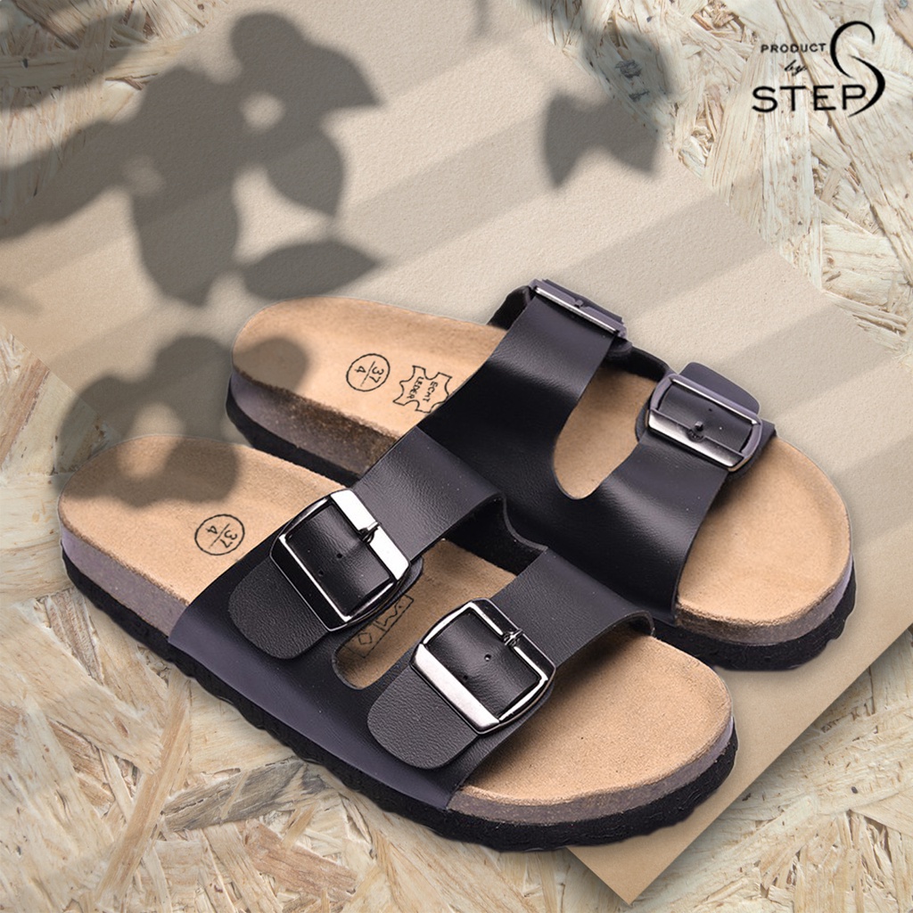 Dép đế trấu Unisex Da tổng hợp  Quai 2 khoá