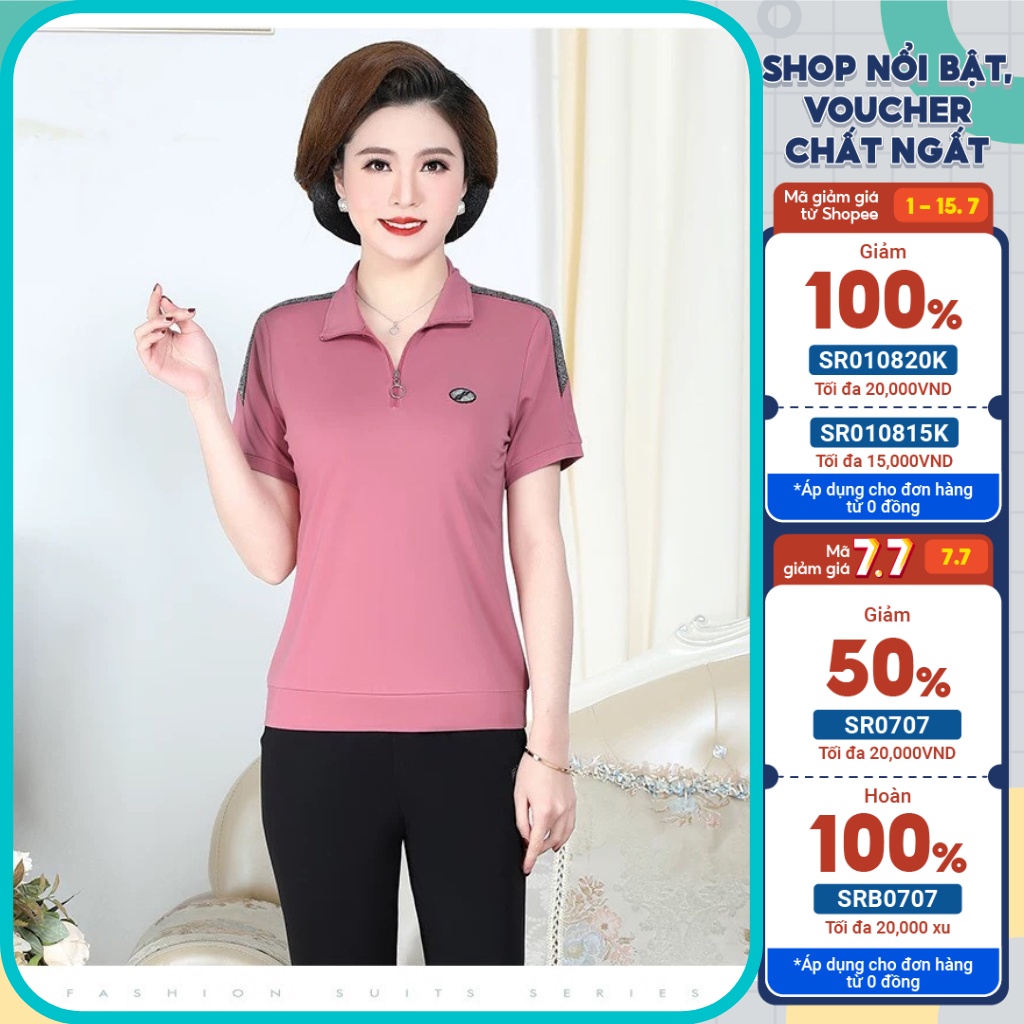 Bộ thể thao trung niên nữ khóa kéo, đồ bộ thể thao trung niên mùa hè _BTT05