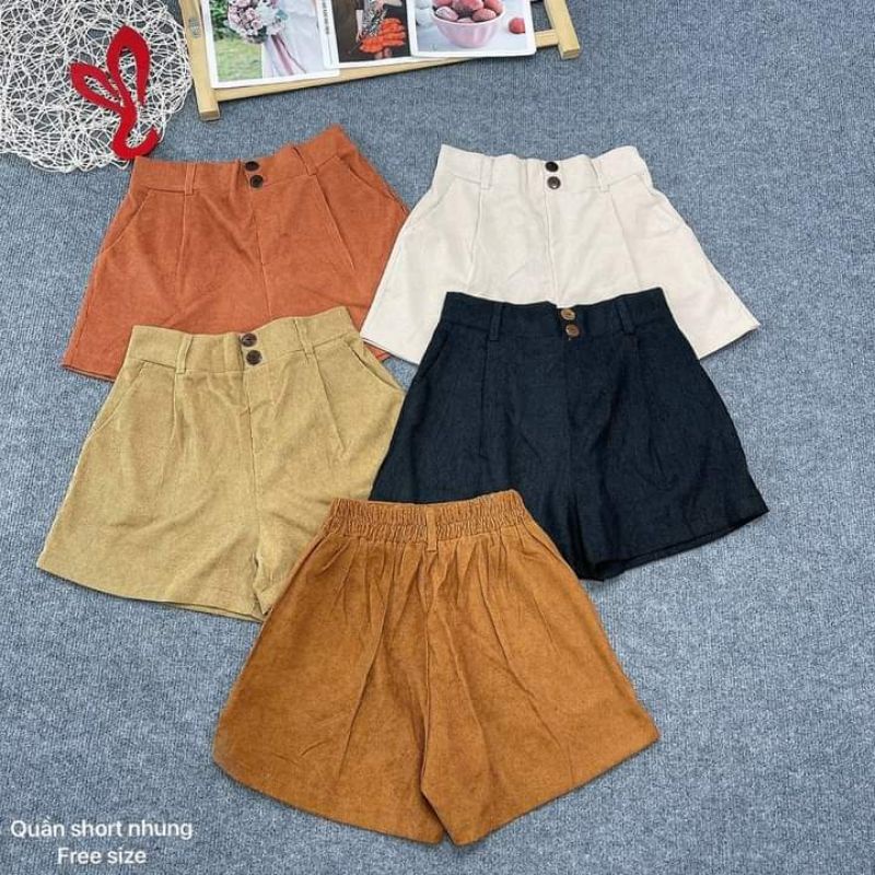 Quần short nhung tăm lưng thun cao 2 nút