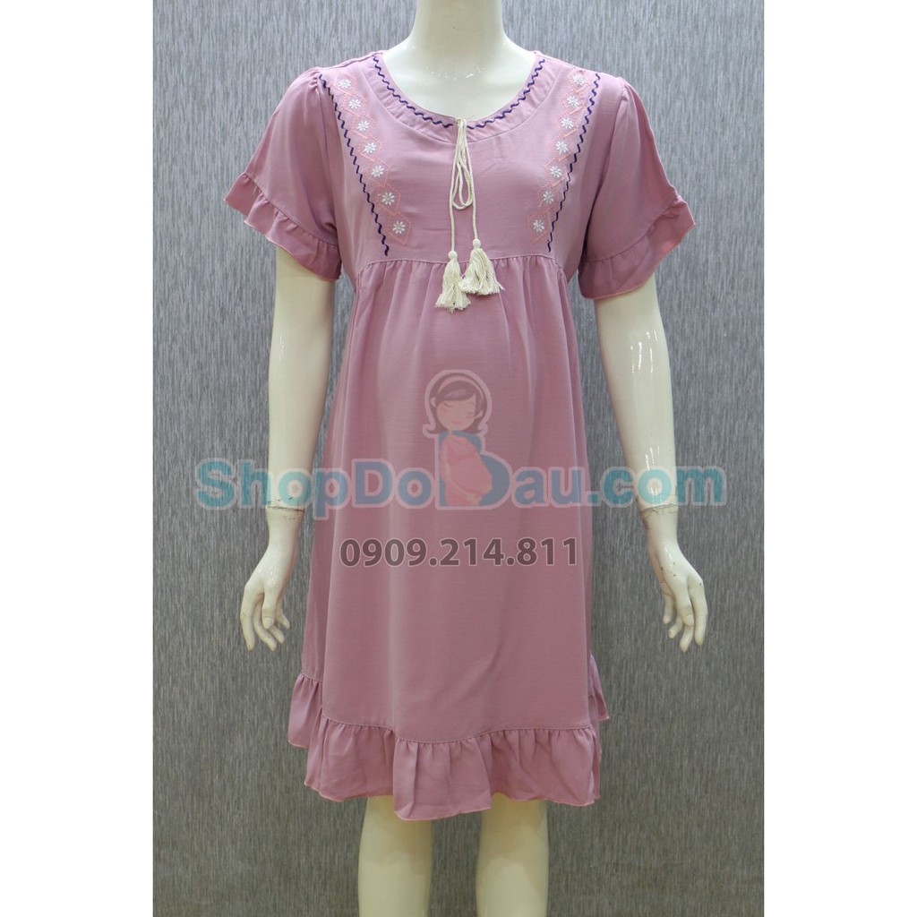 Đầm bầu cổ tròn - thêu - voan dày (Mã số: DB2623)