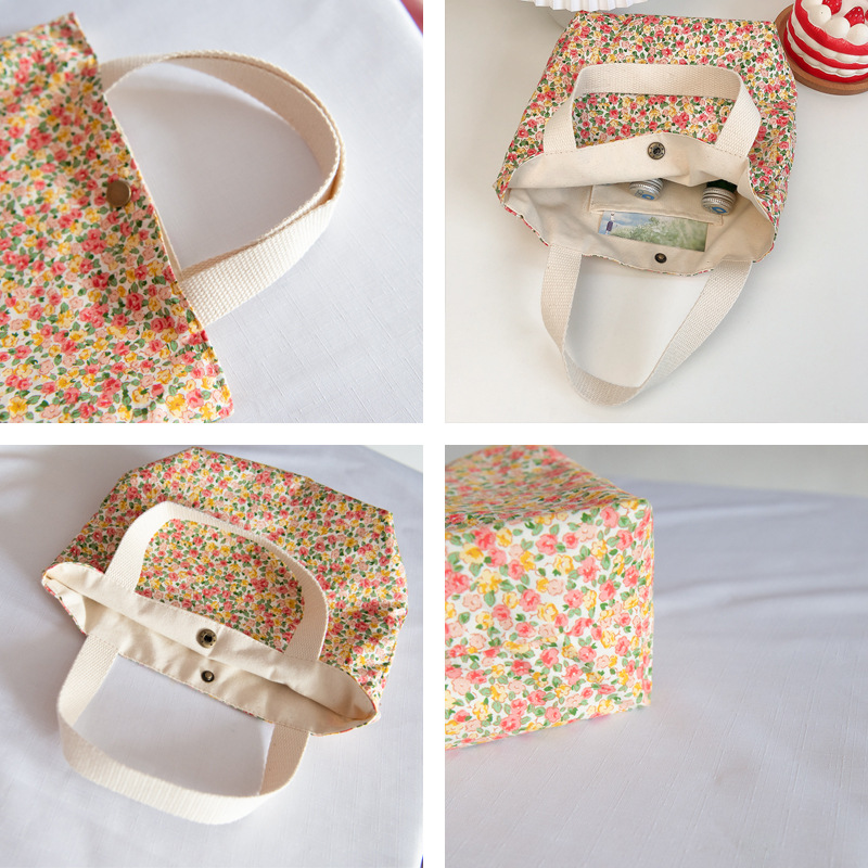 Túi Xách Tote Vải Canvas Dày Dặn Họa Tiết Hoa Nhỏ Xinh Phối Khóa Cài Đồng Dễ Thương Thời Trang