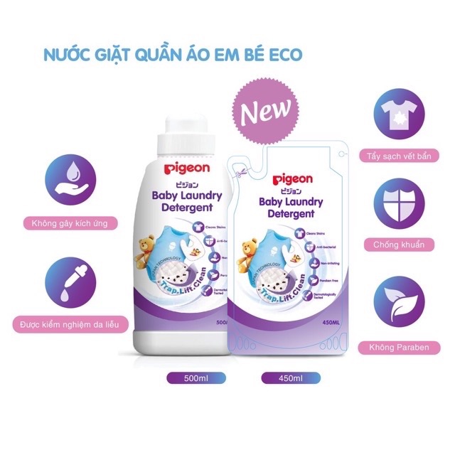 Nước giặt quần áo em bé Pigeon 500ml 2in1