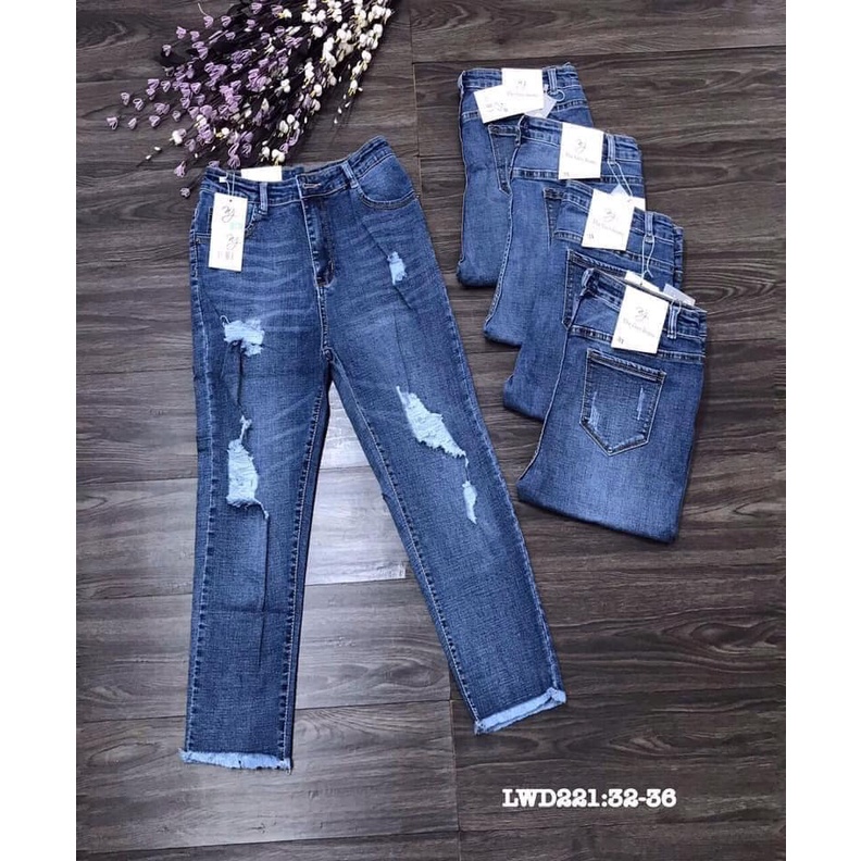 Quần jean BIGSIZE lửng 9 tất rách gối size30 - size38 cho nữ trên 55kg