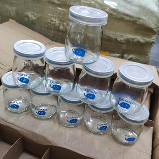 12 Hũ thủy tinh đựng sữa chua caremen 100ml nắp nhựa hình ngộ nghĩnh