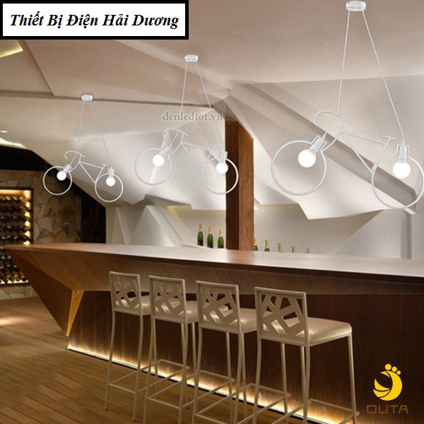 Đèn thả trần khung sắt xe đạp (Đen/Trắng) - Chưa Bao Gồm Bóng - Bảo hành 12 tháng