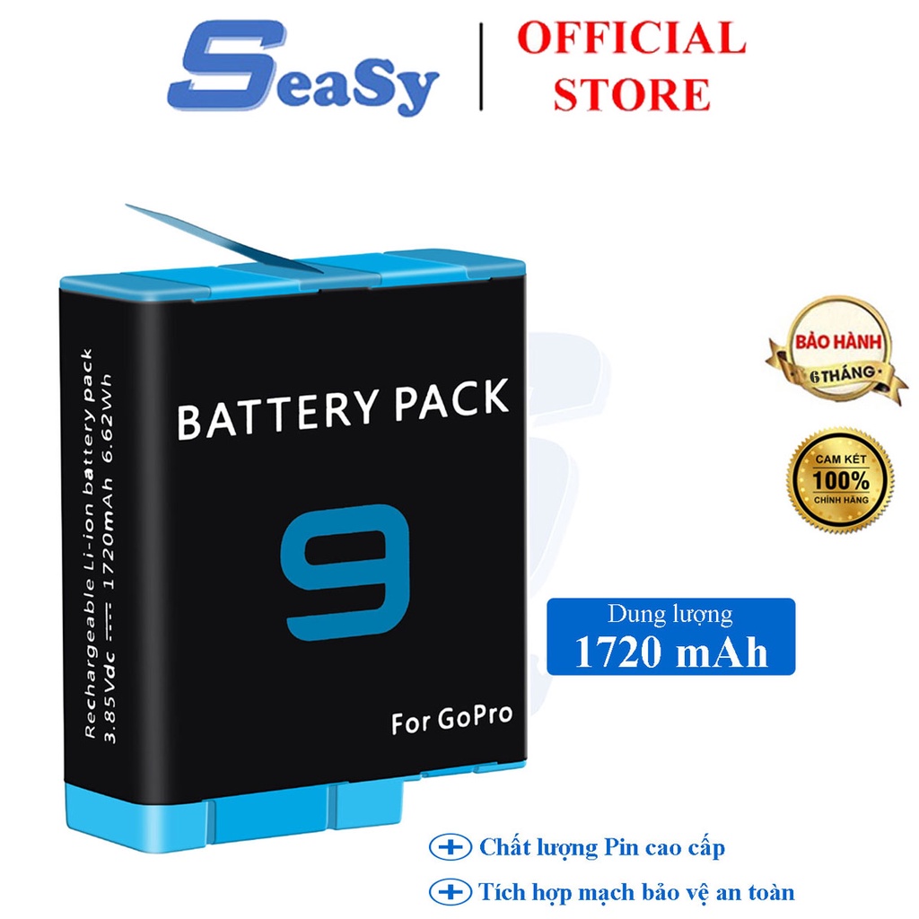 Pin cho Gopro Hero 9 SEASY SS07, dung lượng 1720mAh, chất lượng Pin cao cấp