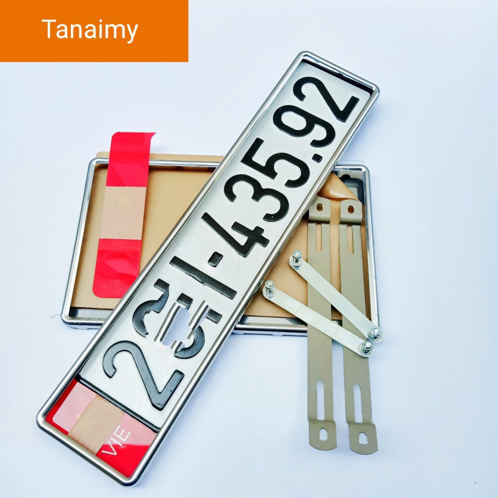Khung lắp cho biển 5 số đăng lý trước 1/8/2020 khung dài vuông viền inox có mica và logo