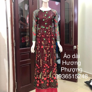 Áo dài trung niên ren kim sa