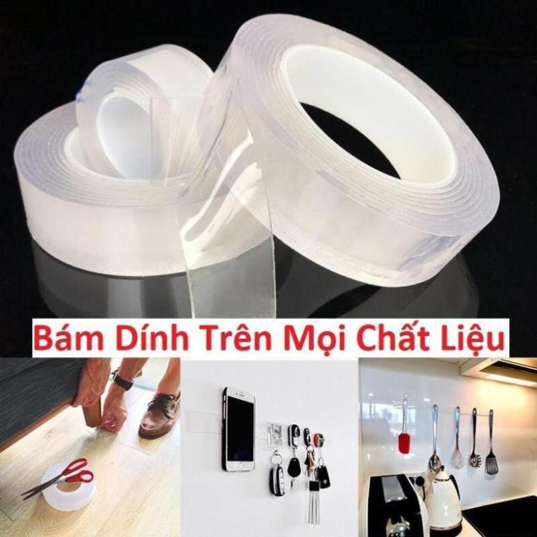 BĂNG DÍNH  [Free Ship]  Cuộn băng dính đa năng trong suốt 2 mặt dán trên mọi bề mặt dài 3m