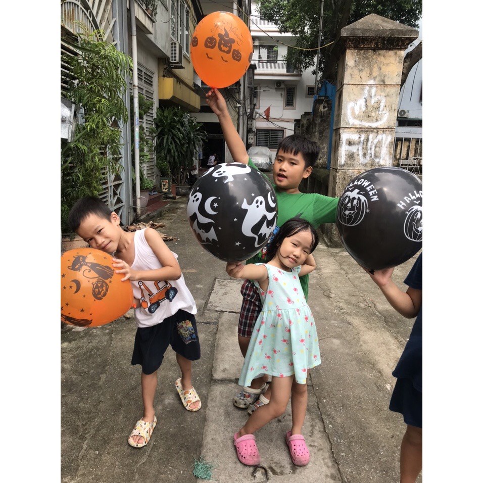 Combo Bóng bay in hình Halloween màu đen, trắng, cam nhiều họa tiết trang trí lễ hội hóa trang Halloween
