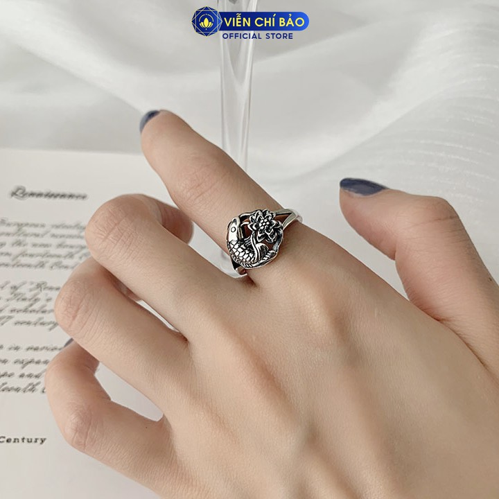 Nhẫn bạc nữ Lý ngư hoa mẫu đơn chất liệu bạc Thái 925 thời trang phụ kiện trang sức nữ Viễn Chí Bảo N000377