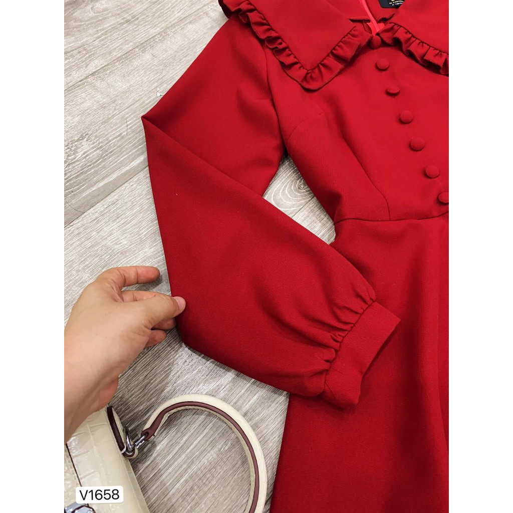 Đầm Xòe 💕 Đẹp DVC 💝 Váy xòe đỏ tiểu thư tay dài V1658 | BigBuy360 - bigbuy360.vn