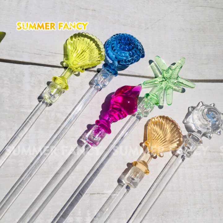 Muỗng khuấy sao sò ốc, que khuấy arylic trong suốt cá tôm cua - đại dương - Spoon cocktail