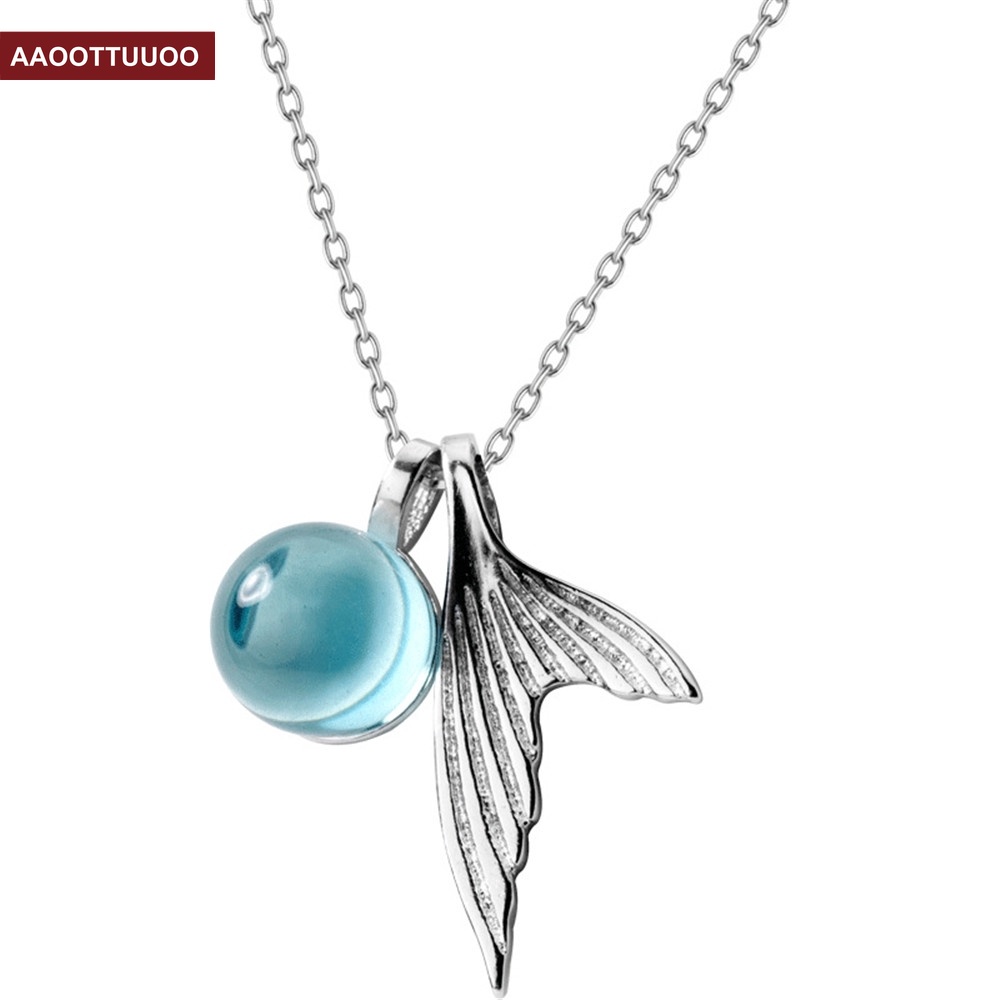 Vòng cổ Mặt Đuôi Cá Đính Đá Pha Lê Xanh