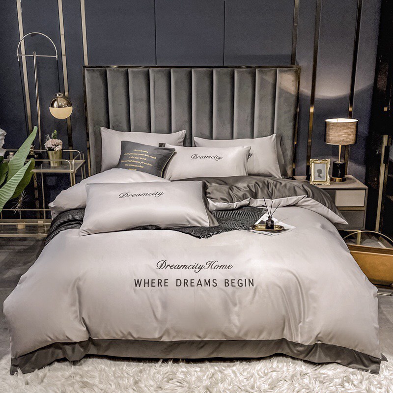 Bộ 4 món Chăn Ga Gối Phi Lụa Hoàng Gia Dream Home mẫu mới - Linh an beeding