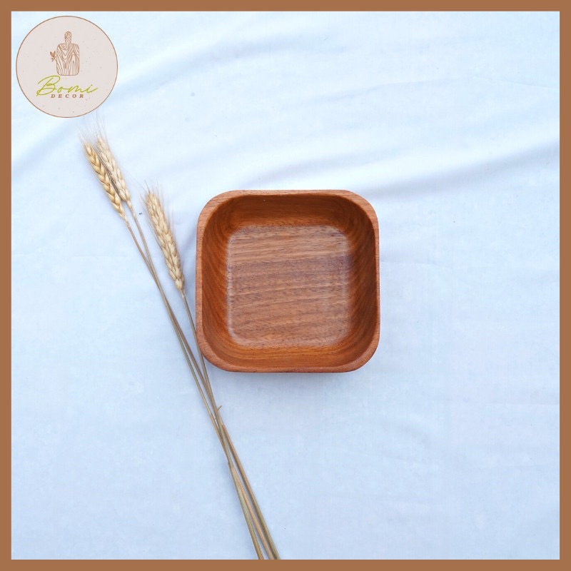 Tô gỗ decor BOMI - Tô gỗ đựng đồ ăn gỗ đỏ hình vuông siêu đáng yêu BOMK76