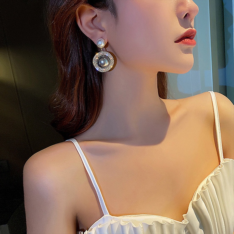 Khuyên Tai Hình Giọt Nước Đính Ngọc Trai Màu Xám Cỡ Lớn Mới Phong Cách Hàn Quốc Cổ Điển Cho Nữ