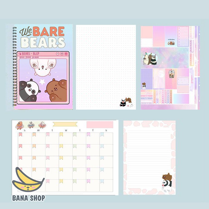 Sổ tay lò xo A5 bullet journal anh em gấu bare bear Chúng tôi là gấu 100 trang