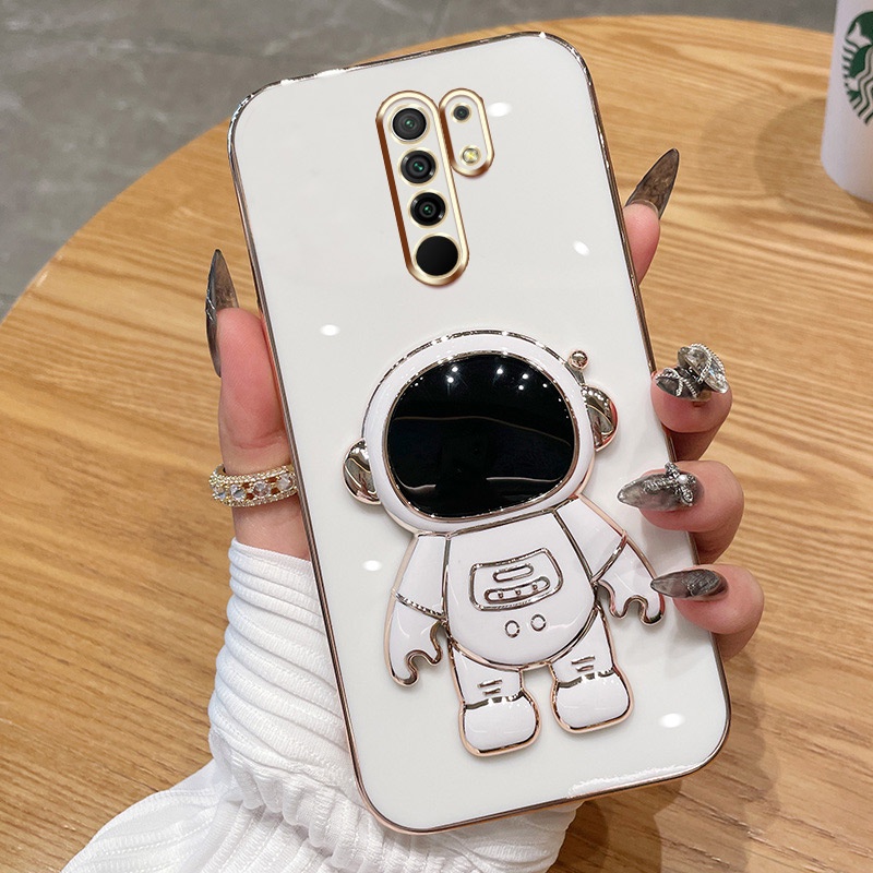 ốp lưng Giá đỡ phi hành gia mạ vàng sang trọng Giá đỡ tích hợp Vỏ mềm Tương thích với Cho XIAOMI MI 8 9 Pro CC9 NOTE 10 PRO Redmi 12C 8 Pro 8A Note 8 PRO 8T 7/7Pro/7S Ốp silicon TPU màu trơn đơn giản case