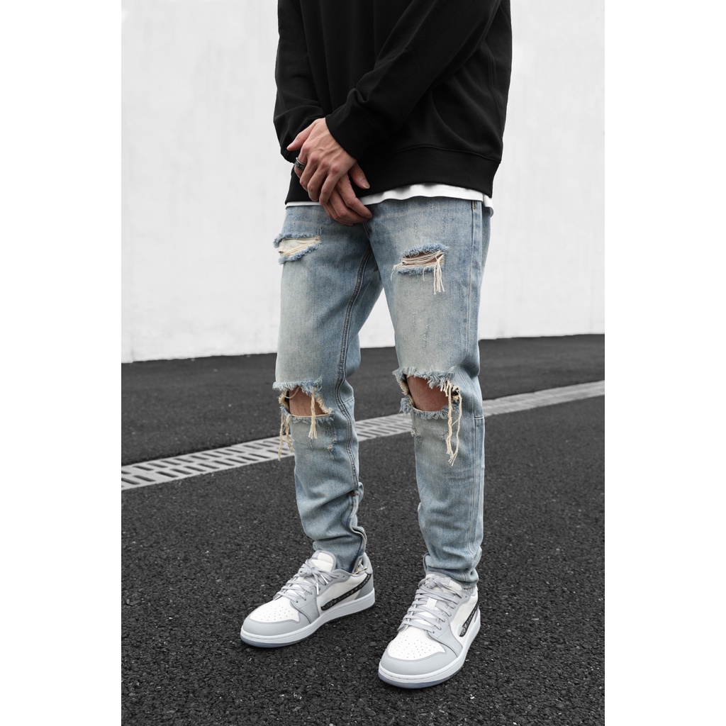 Quần Jean Nam CHAPEL xẻ gối, chất liệu cotton cao cấp, Street style.