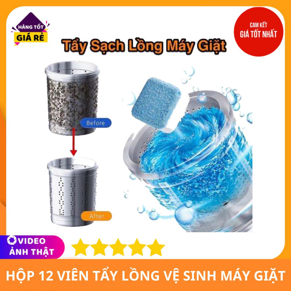 Viên Tẩy Vệ Sinh Lồng Máy Giặt Diệt khuẩn và Tẩy chất cặn Lồng máy giặt(hộp 12 viên)