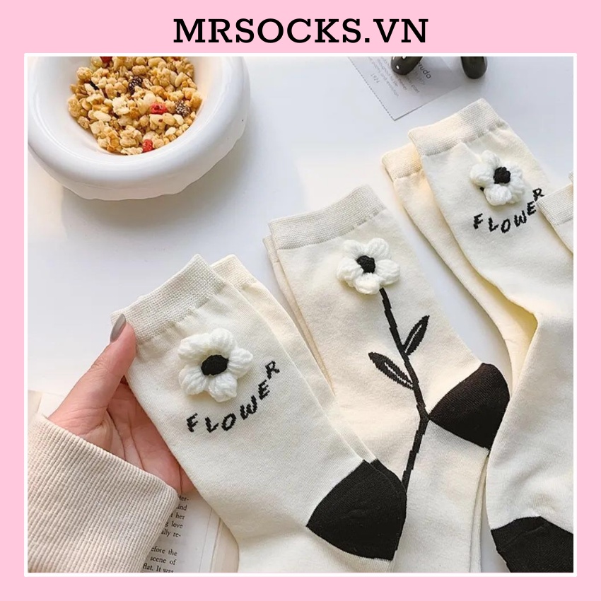 Tất cổ cao nam nữ vớ hoa art trắng cotton cao cấp thời trang hàn quốc đẹp giá rẻ MRSOCKS VC107