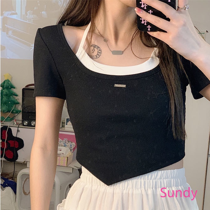 Áo Hai Dây Màu Khối Thời Trang Mùa Hè Cho Nữ