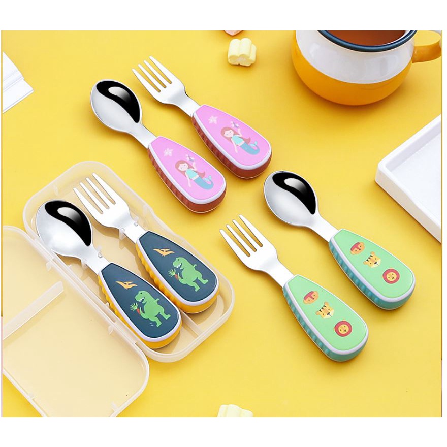 Thìa dĩa tập xúc cho bé inox cao cấp