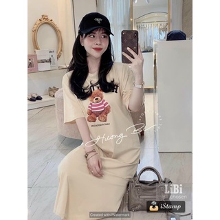 Đầm suông nữ, váy suông nữ cộc tay mùa hè  in hình con gấu 2 màu trẻ trung