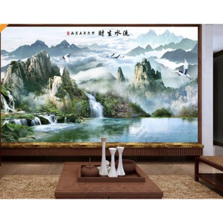 Tranh 3d phòng khách phòng ngủ hiện đại dán tường-tranh Sơn Thủy phong thủy
