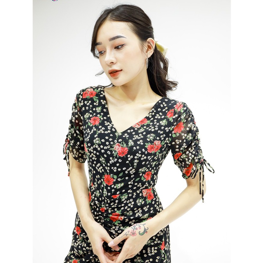 Đầm ôm cổ tim, rút vải tay và eo Emspo DM4042