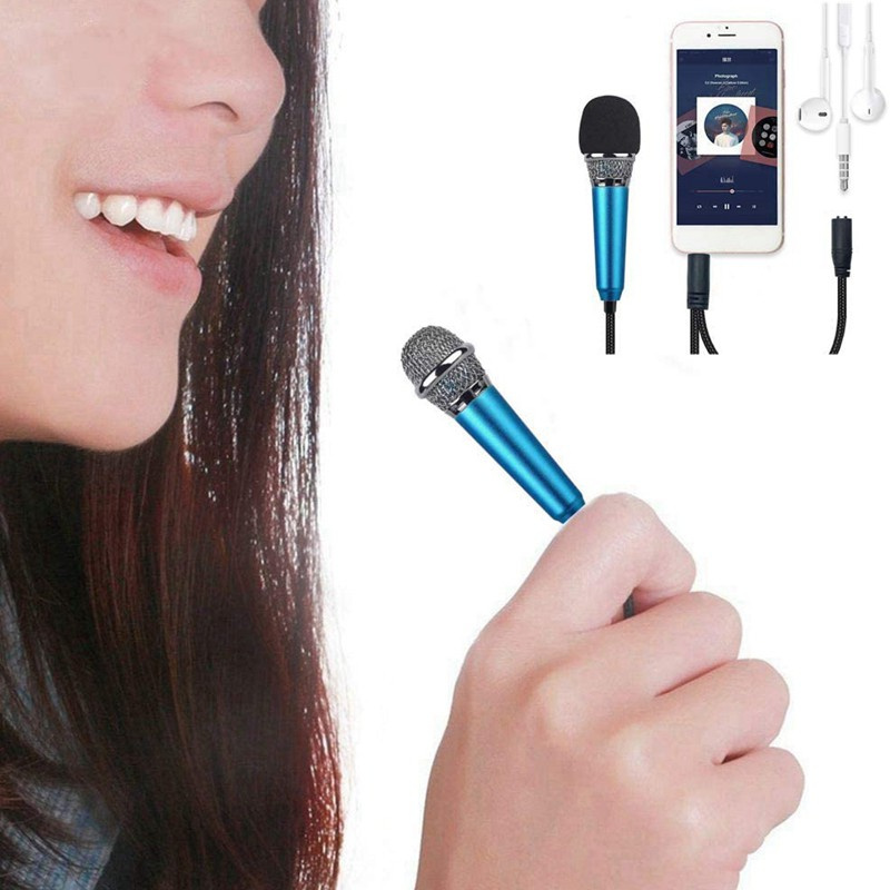 Microphone 3.5Mm Stereo Audio Microphone(with Stand) (Sier + Blue)