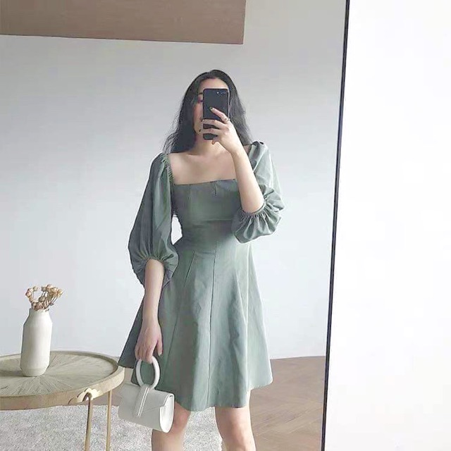 Váy babydoll cổ vuông BlaPink thiết kế tay dài cổ vuông vải dày dặn form chuẩn Đủ Màu (Có ảnh THẬT) | BigBuy360 - bigbuy360.vn