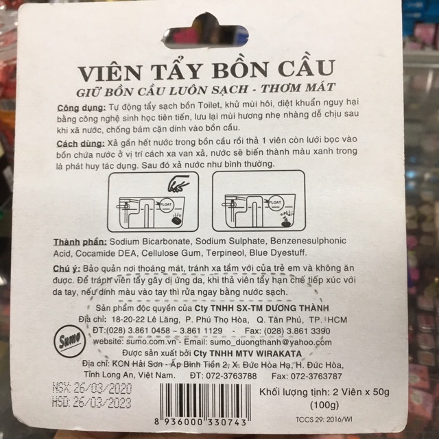 Viên tẩy bồn cầu Sumo 1 vỉ 2 viên 100g