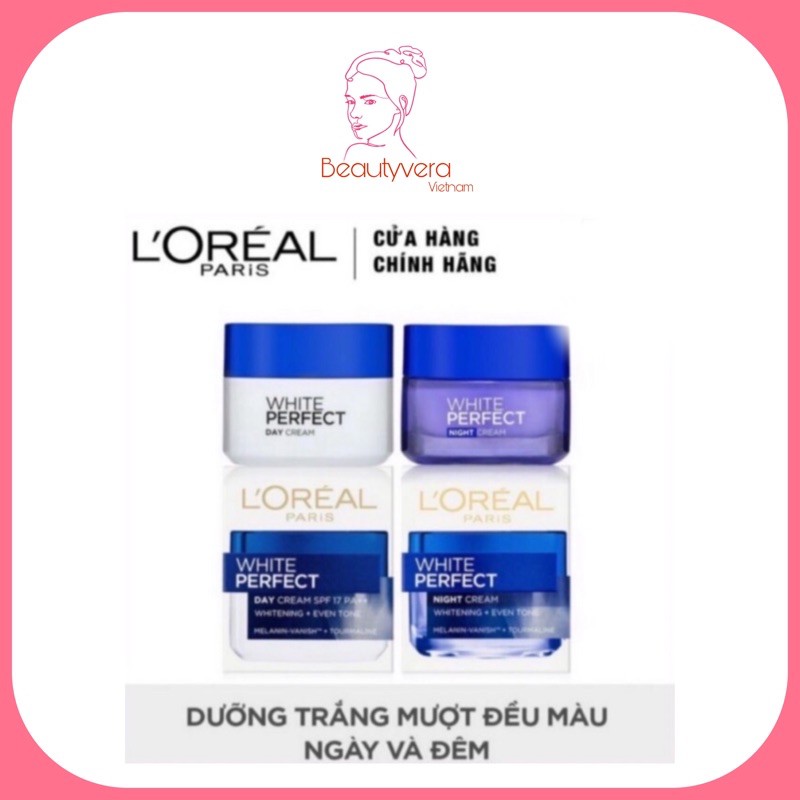 Kem dưỡng da trắng mượt đều màu ngày và đêm L'Oreal Paris White Perfect 50mlx2