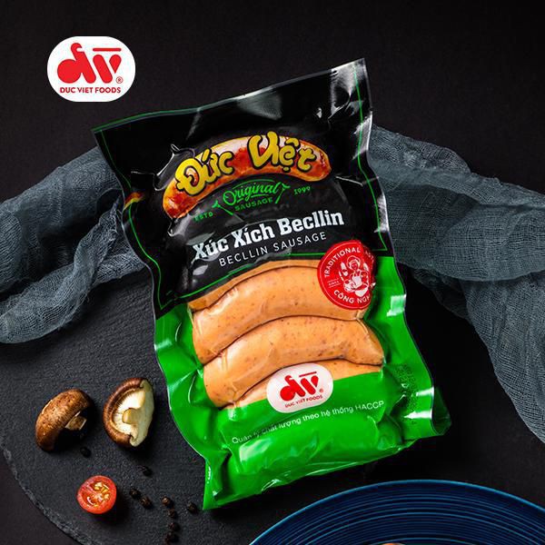 Xúc xích becllin Đức Việt, Chuẩn vị Đức. Gói 7 cây / 500g, Date mới nhất