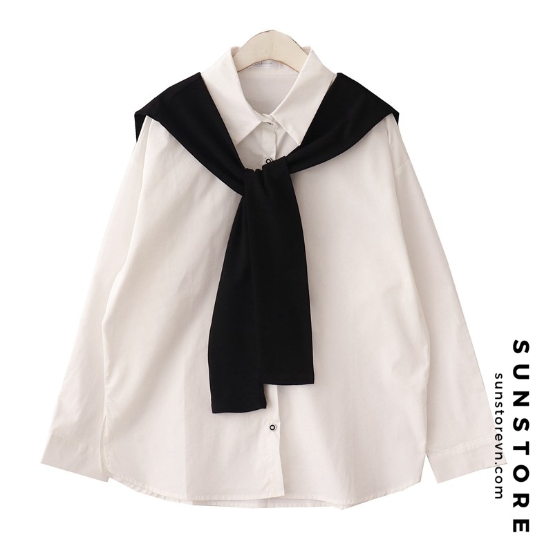 Áo sơ mi tay dài kèm khăn choàng vai Ulzzang