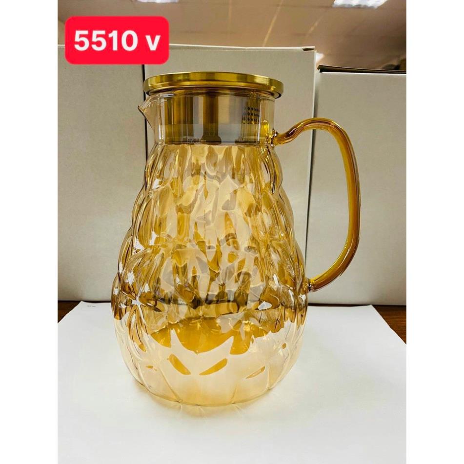 Bình đựng nước uống thủy tinh vàng vân bong bóng - Gia Dụng Đức Minh