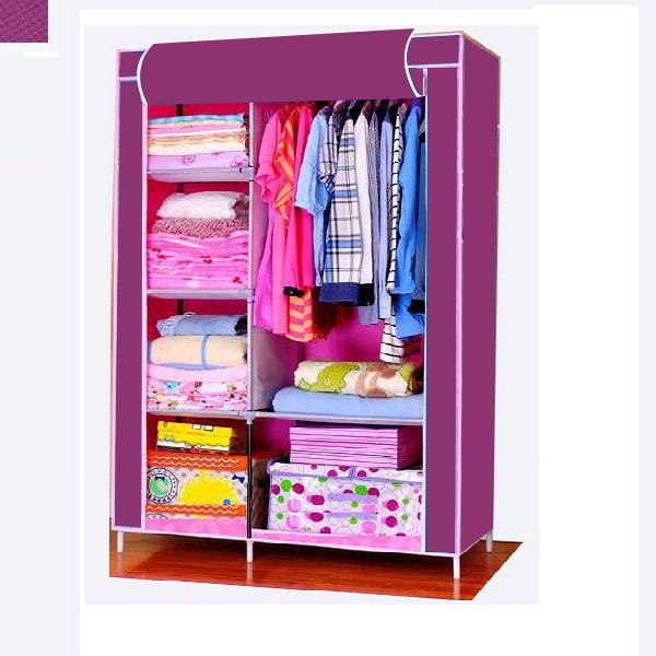 Tủ vải quần áo 3D khung sắt loại 2 buồng 6 ngăn