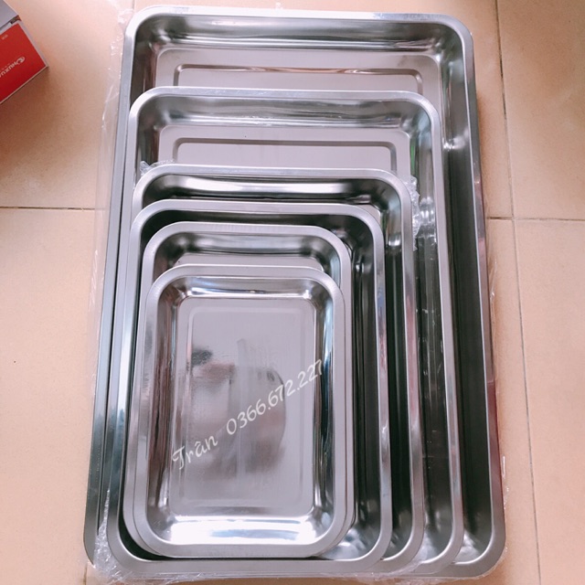 Mâm chữ nhật inox size lớn( size nhỏ khách ib shop)